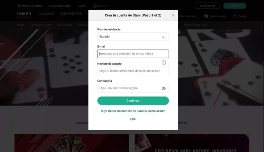 Iniciar sesión en Pokerstar